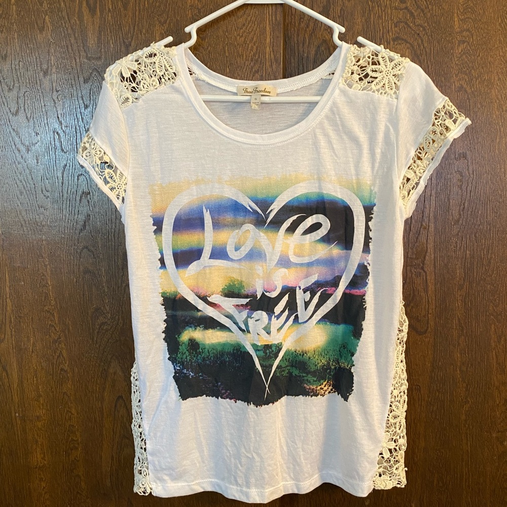 Love is free lace sided t-shirt